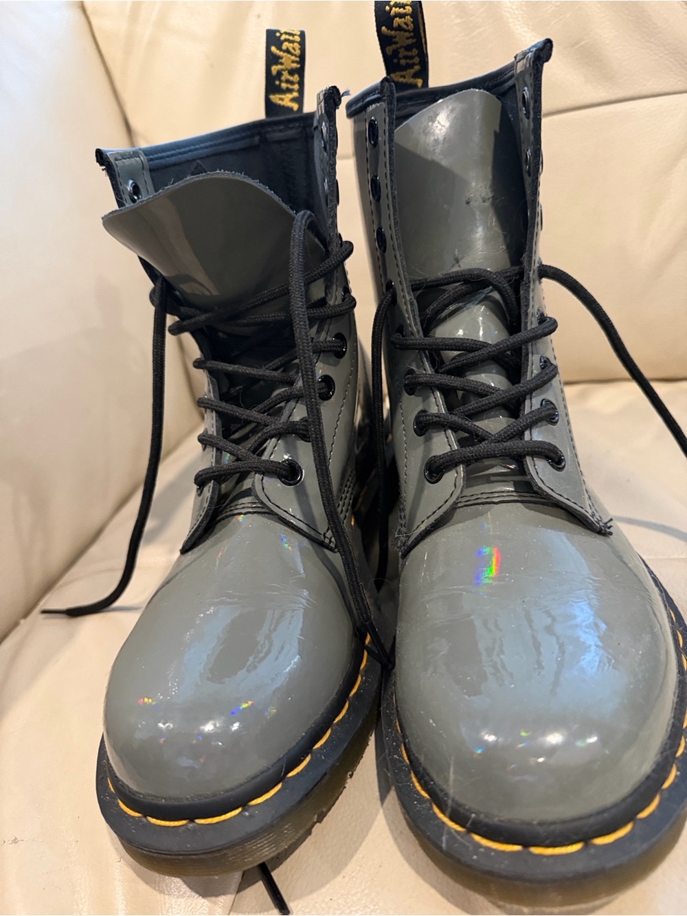 (wmns) dr. martens 1460 rainbow patent lace up boots 'gunmetal' 26705029